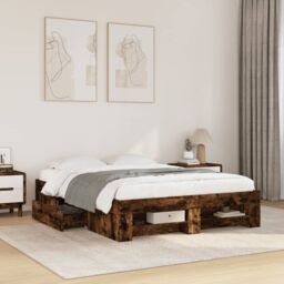 Berkfield Home Bed Frame without Mattress Smoked Oak 140x190 cm Engineered Wood in Brown - thumbnail 1