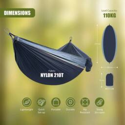 EONLION Travel Hammock Portable Hanging Swing in Blue - Size: 100 cm - thumbnail 2