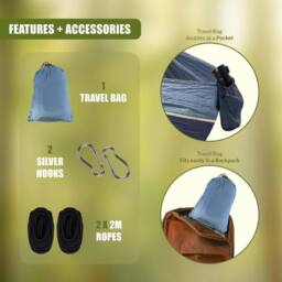 EONLION Travel Hammock Portable Hanging Swing in Blue - Size: 100 cm - thumbnail 3