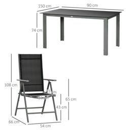 OUTSUNNY 7 Piece Garden Dining Set, Outdoor Table & 6 Chair, Aluminium in Black - thumbnail 3
