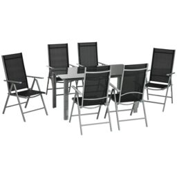 OUTSUNNY 7 Piece Garden Dining Set, Outdoor Table & 6 Chair, Aluminium in Black - thumbnail 2