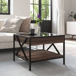 Berkfield Home Coffee Table with Infinity LED Brown Oak 50x50x38 cm - Size: 50 x 50 x 38 cm - thumbnail 4
