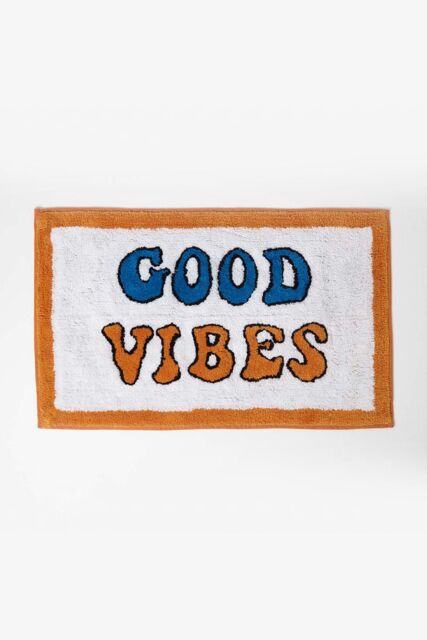 Homescapes Orange Good Vibes Bath Mat 100% Cotton, 50 x 80 cm - image 1