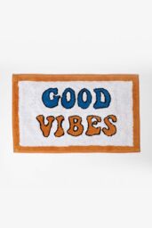 Homescapes Orange Good Vibes Bath Mat 100% Cotton, 50 x 80 cm