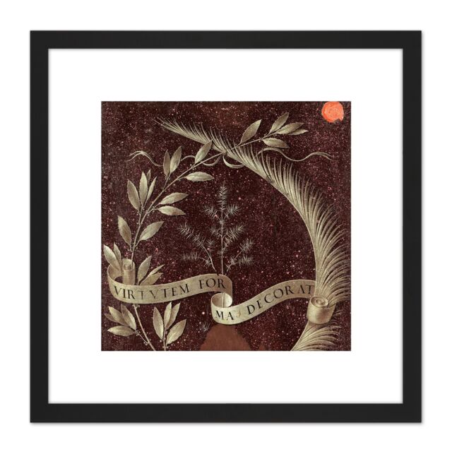 Artery8 Da Vinci Wreath Laurel Palm Juniper Scroll Painting 8X8 Inch Square Wooden Framed Wall Art Print Picture with Mount in Black - image 1