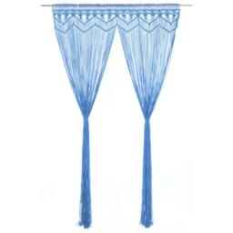 Berkfield Home Macrame Curtain Blue 140x240 cm Cotton - thumbnail 2