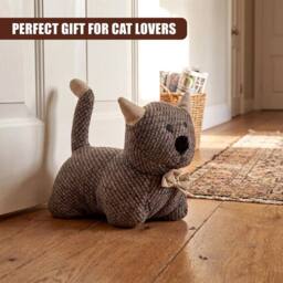 FLAVORA Weighted Door Stop Novelty Animal Fabric Decorative Floor Cat in Grey - Size: 0.6m2 - thumbnail 5
