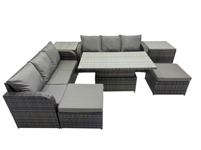 Fimous Rattan Garden Furniture Set 8-seater with 2 Side Table 2 Big Footstool in Dark Grey - image 1