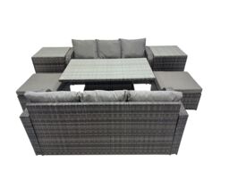 Fimous Rattan Garden Furniture Set 8-seater with 2 Side Table 2 Big Footstool in Dark Grey - thumbnail 2
