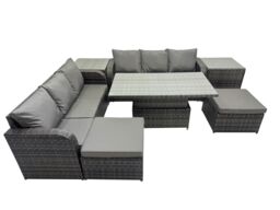 Fimous Rattan Garden Furniture Set 8-seater with 2 Side Table 2 Big Footstool in Dark Grey - thumbnail 1