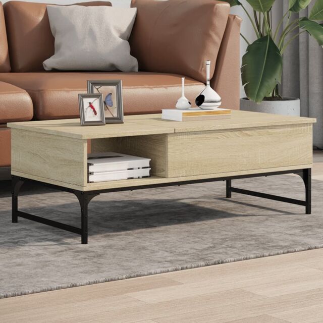 Berkfield Home Coffee Table Sonoma Oak 100x50x35 cm Engineered Wood & Metal in Brown - Size: 100 x 50 x 35 cm - image 1
