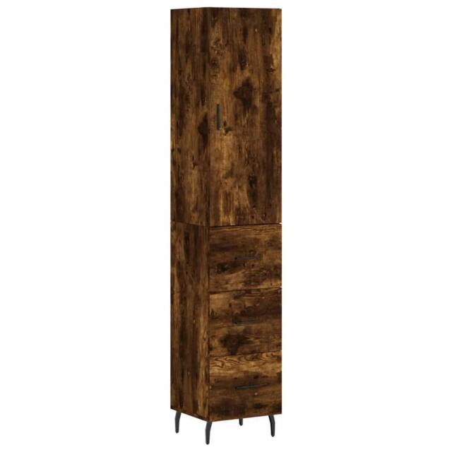 Berkfield Home Highboard Smoked Oak 34.5x34x180 cm Engineered Wood in Brown - image 1