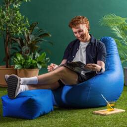 icon Gaming Recliner Indoor & Outdoor Bean Bag with Footstool in Blue - thumbnail 2