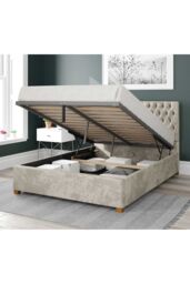 Aspire Nightingale Upholstered Ottoman Storage Bed, Mirazzi Velvet Fabric in Ivory - Size: Double - thumbnail 2