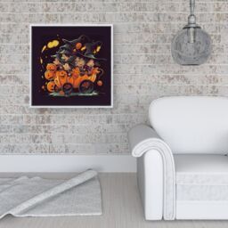 Warren Reed - Designer Cartoon Illustrations A Magical Pumpkin Carriage With Framed Canvas in Off-White - Size: w40 inch x h40 inch - thumbnail 2