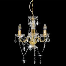Berkfield Home Chandelier with Beads Golden Round 3 x E14 in Gold - thumbnail 3