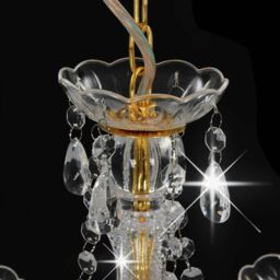 Berkfield Home Chandelier with Beads Golden Round 3 x E14 in Gold - thumbnail 5