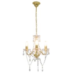 Berkfield Home Chandelier with Beads Golden Round 3 x E14 in Gold - thumbnail 2