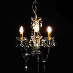 Berkfield Home Chandelier with Beads Golden Round 3 x E14 in Gold - thumbnail 4