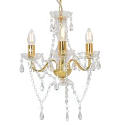Berkfield Home Chandelier with Beads Golden Round 3 x E14 in Gold - thumbnail 1