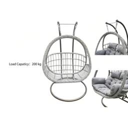 Fimous Rattan Garden 2 Person Hanging Egg Chair Outdoor Furniture & Cushion in Dark Grey - thumbnail 2