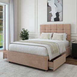 Bedmaster Luxury Velvet 2 Drawer Divan Base & Square Headboard in Light Brown - Size: Small Single - thumbnail 2