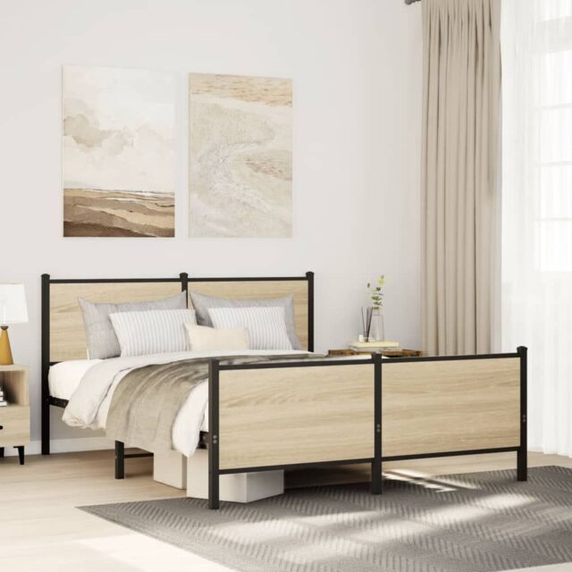 Berkfield Home Metal Bed Frame without Mattress Sonoma Oak 137x190 cm in Brown - image 1