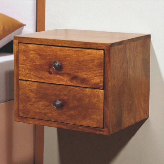 Direct Wicker Solid Wood Solis Chestnut Wall Mounted Nightstand, 2 Drawers in Dark Brown - Size: 1 Pack - image 1