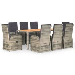 Berkfield Home 9 Piece Garden Dining Set Grey Poly Rattan&Solid Wood Acacia - thumbnail 2