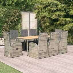Berkfield Home 9 Piece Garden Dining Set Grey Poly Rattan&Solid Wood Acacia - thumbnail 1