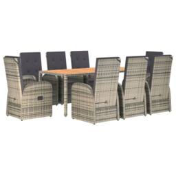 Berkfield Home 9 Piece Garden Dining Set Grey Poly Rattan&Solid Wood Acacia - thumbnail 3