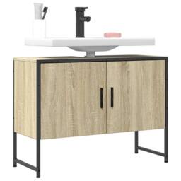 Berkfield Home Sturdy Bathroom Sink Cabinet Sonoma Oak 80x33x60 cm Engineered Wood in Light Tan - Size: 80 x 33 x 60 cm - thumbnail 2