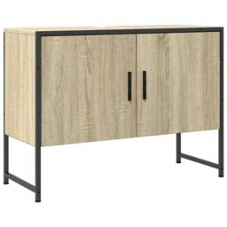 Berkfield Home Sturdy Bathroom Sink Cabinet Sonoma Oak 80x33x60 cm Engineered Wood in Light Tan - Size: 80 x 33 x 60 cm - thumbnail 3