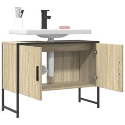Berkfield Home Sturdy Bathroom Sink Cabinet Sonoma Oak 80x33x60 cm Engineered Wood in Light Tan - Size: 80 x 33 x 60 cm - thumbnail 4