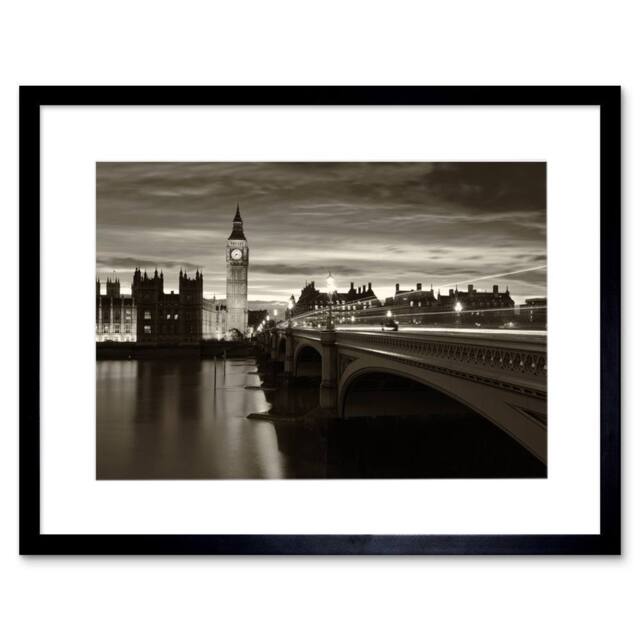 "Artery8 Photo Sepia London Big Ben Westminster 12x16"" Framed Art Print in Grey - Size: W12"" x H16""" - image 1