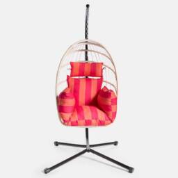 OHS Stripe Egg Chair Cushion Headrest Pillow Outdoor Water Resistant in Orange - thumbnail 3