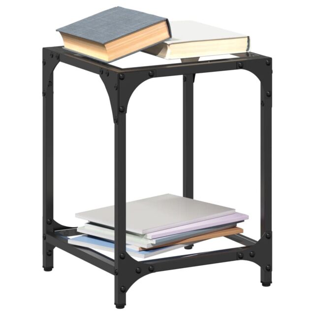 Berkfield Home Coffee Tables with Transparent Glass Top 2 pcs 30x30x40 cm Steel in Black - Size: 30 x 30 x 40 cm - image 1