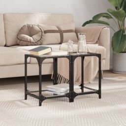 Berkfield Home Coffee Tables with Transparent Glass Top 2 pcs 30x30x40 cm Steel in Black - Size: 30 x 30 x 40 cm - thumbnail 3