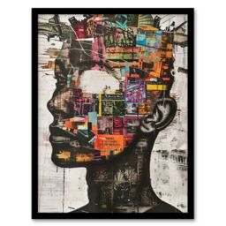 Artery8 Modern Art Punk Portrait Collage Bold Statement Framed Art Print in Grey - Size: A4 - thumbnail 1