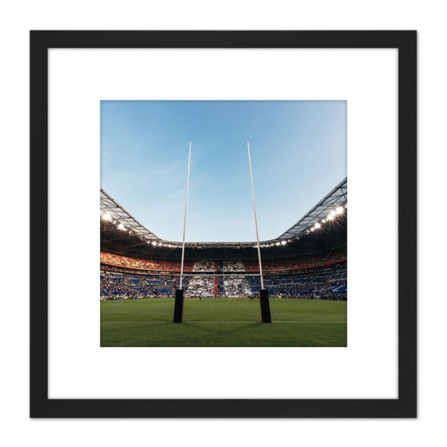 Artery8 Serer Rugby Goal Posts World Cup Stadium Sport Photo 8X8 Inch Square Wooden Framed Wall Art Print Picture with Mount in Black - image 1