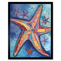 "Artery8 Wall Art Print Modern Folk Art Starfish Bathroom Art Framed in Black - Size: W12"" x H16""" - thumbnail 1