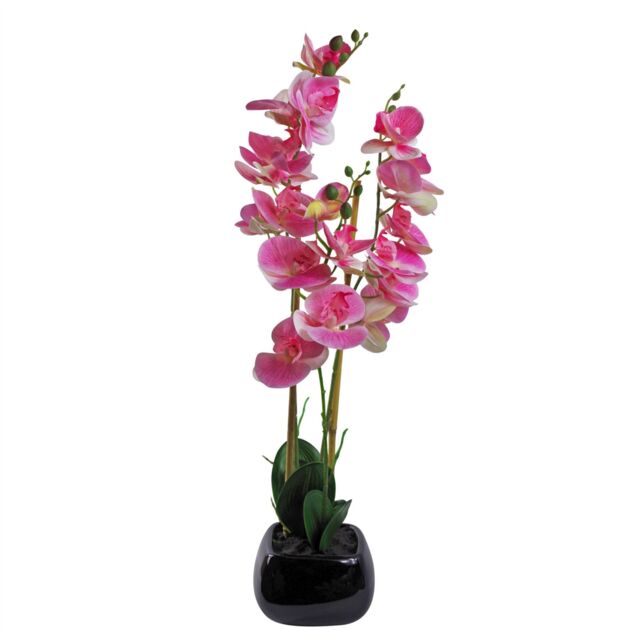 Leaf 70cm Artificial Orchid Light Pink with Black Ceramic Planter - image 1