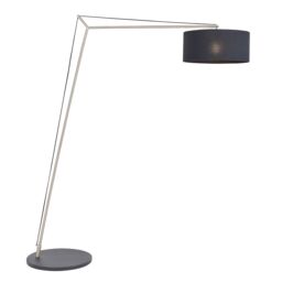 Loops Matt Nickel Large Standing Floor Lamp Light - Black Cotton Shade & Painted Base in Metallics