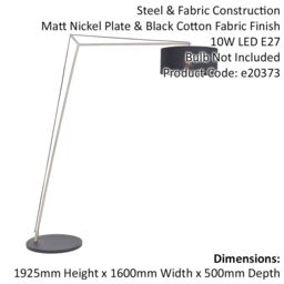 Loops Matt Nickel Large Standing Floor Lamp Light - Black Cotton Shade & Painted Base in Metallics - thumbnail 2