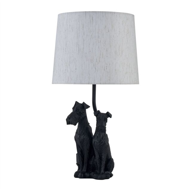 First Choice Lighting Friends - Two Dog Table Lamp With Oatmeal Linen Shade in Black - image 1