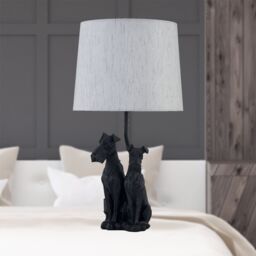 First Choice Lighting Friends - Two Dog Table Lamp With Oatmeal Linen Shade in Black - thumbnail 5