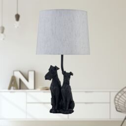 First Choice Lighting Friends - Two Dog Table Lamp With Oatmeal Linen Shade in Black - thumbnail 6