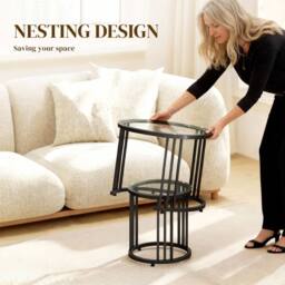 Wyld Haus Kane Set of 2 Back Metal & Glass Round Nesting Tables Steel Frame in Black - thumbnail 4