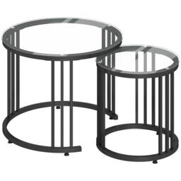 Wyld Haus Kane Set of 2 Back Metal & Glass Round Nesting Tables Steel Frame in Black - thumbnail 2