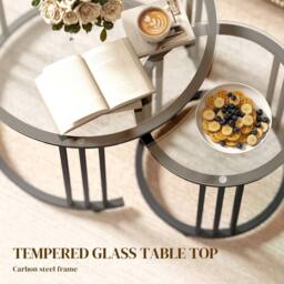 Wyld Haus Kane Set of 2 Back Metal & Glass Round Nesting Tables Steel Frame in Black - thumbnail 5